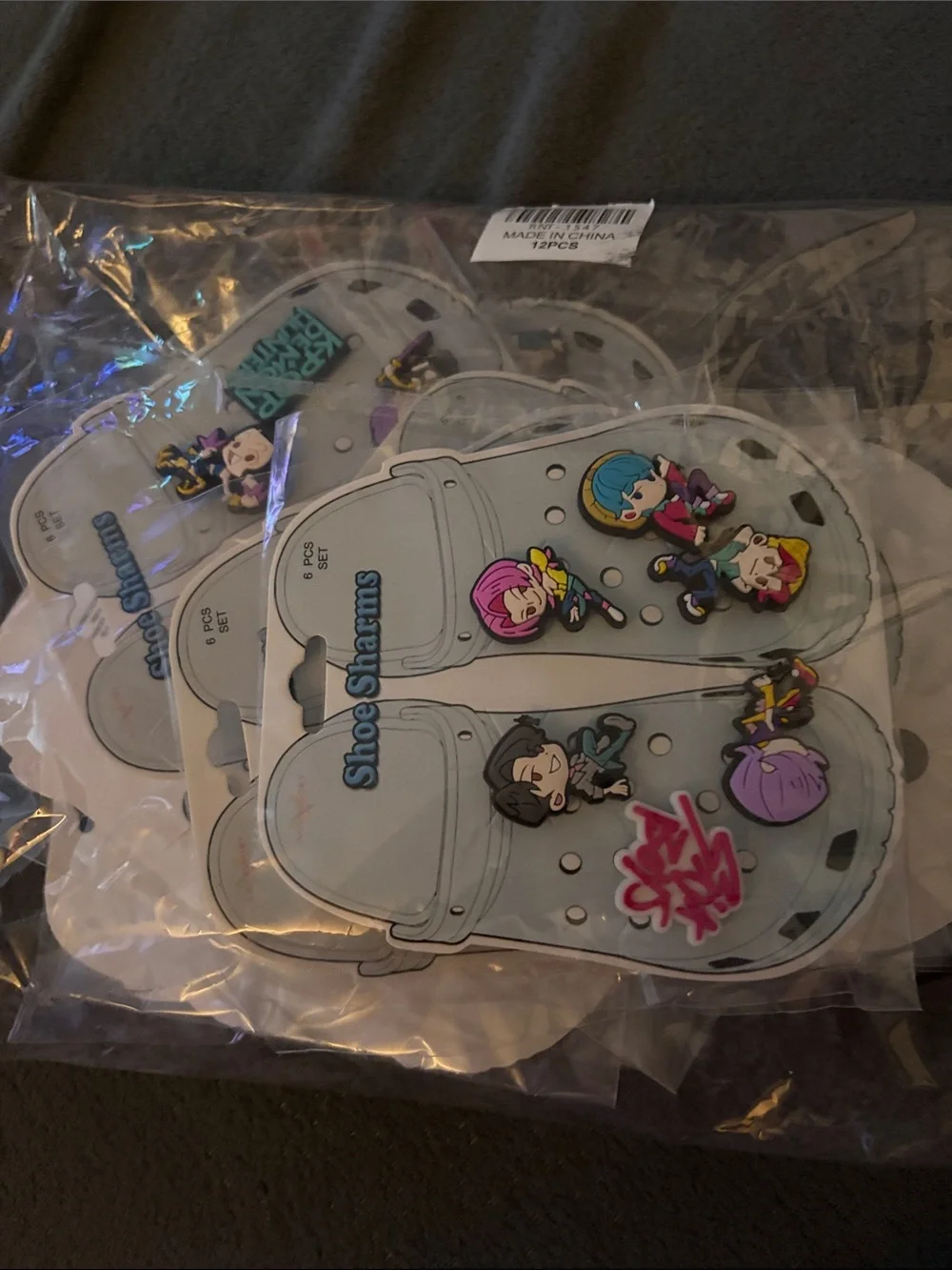 FASHION 12 pks . Kids Shoe Charms Assortment - Pink, Purple, Blue
